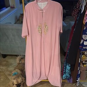 Pink Mock Neck Midi Dress with Gold Accents